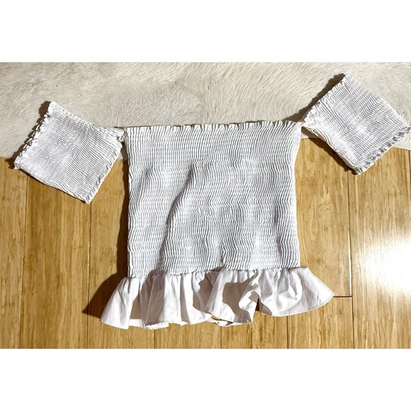 Peixoto White Womens Nina Smock Grommet Lace Up Crop Top Off Shoulder $80 Size S - Picture 4 of 6